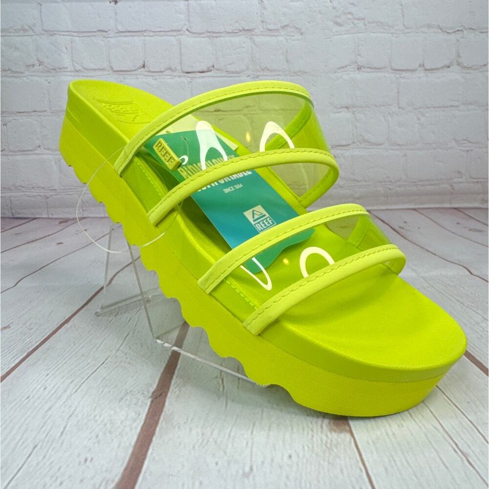 Reef Vista Hi-Energy Citron Clear Strap Slides Sandals Women’s Size 9.5